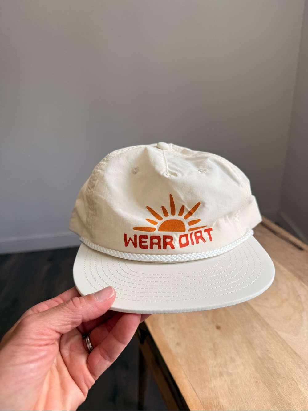 Wear Dirt white nylon snap back hat baseball cap
